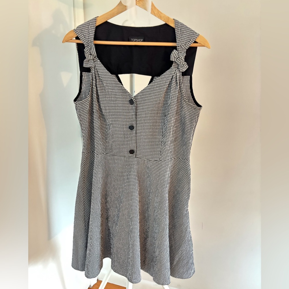 Topshop Monochrome Gingham Bow Mini Dress